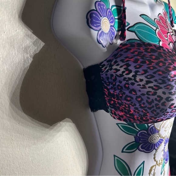 Kiera Purple Pink Black Cheetah bikini top with Lace Back - Picture 2 of 3